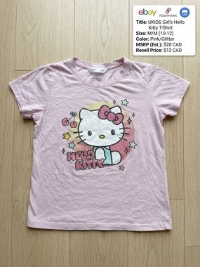 Hello Kitty Pink Short Sleeve Graphic Tee with Glitter Accents